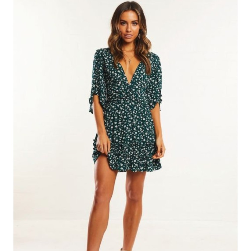 NWT, Floral Green Mini Dress